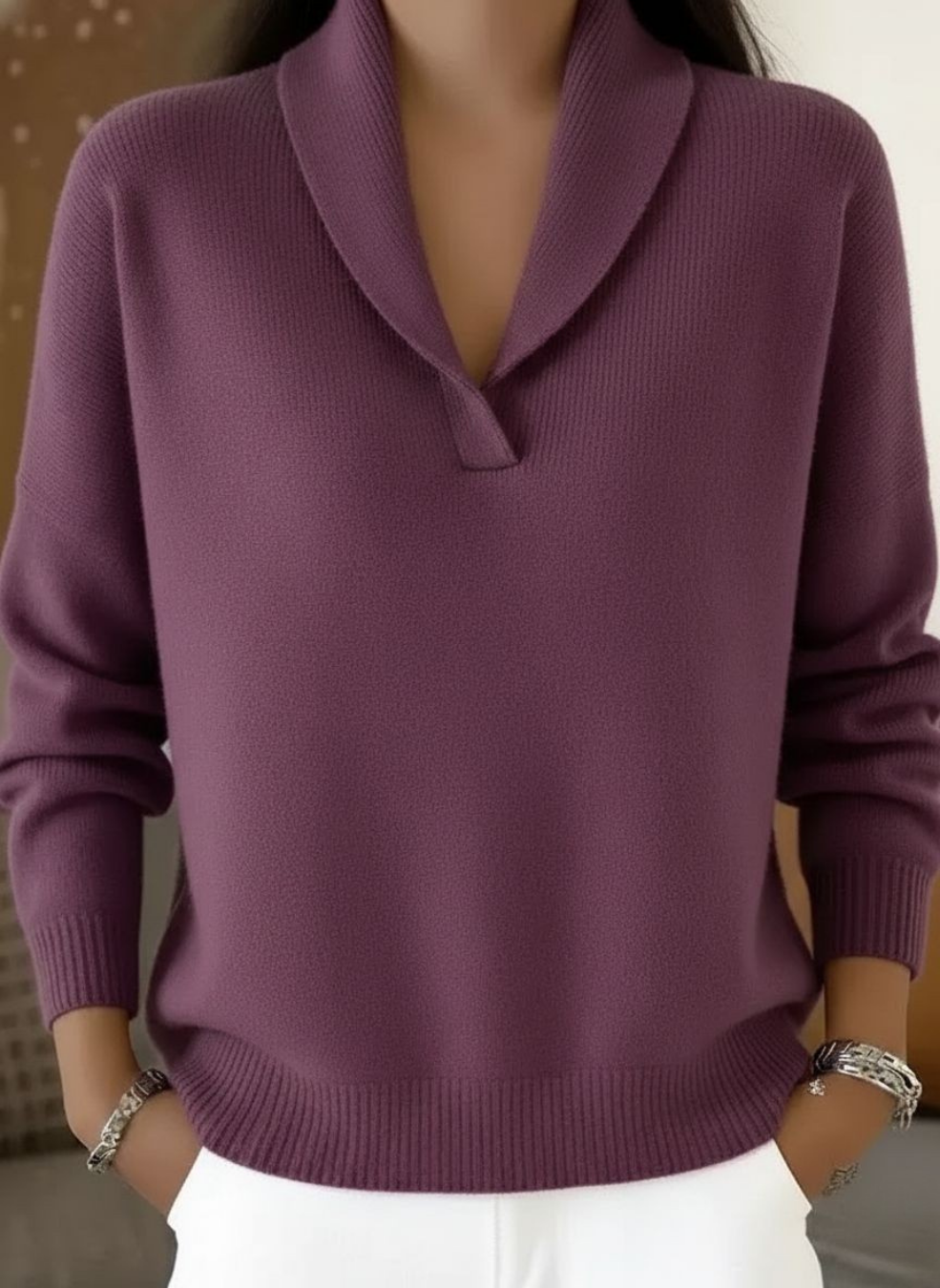 Isabelle™ | Elegant Shawl Collar Knit Jumper