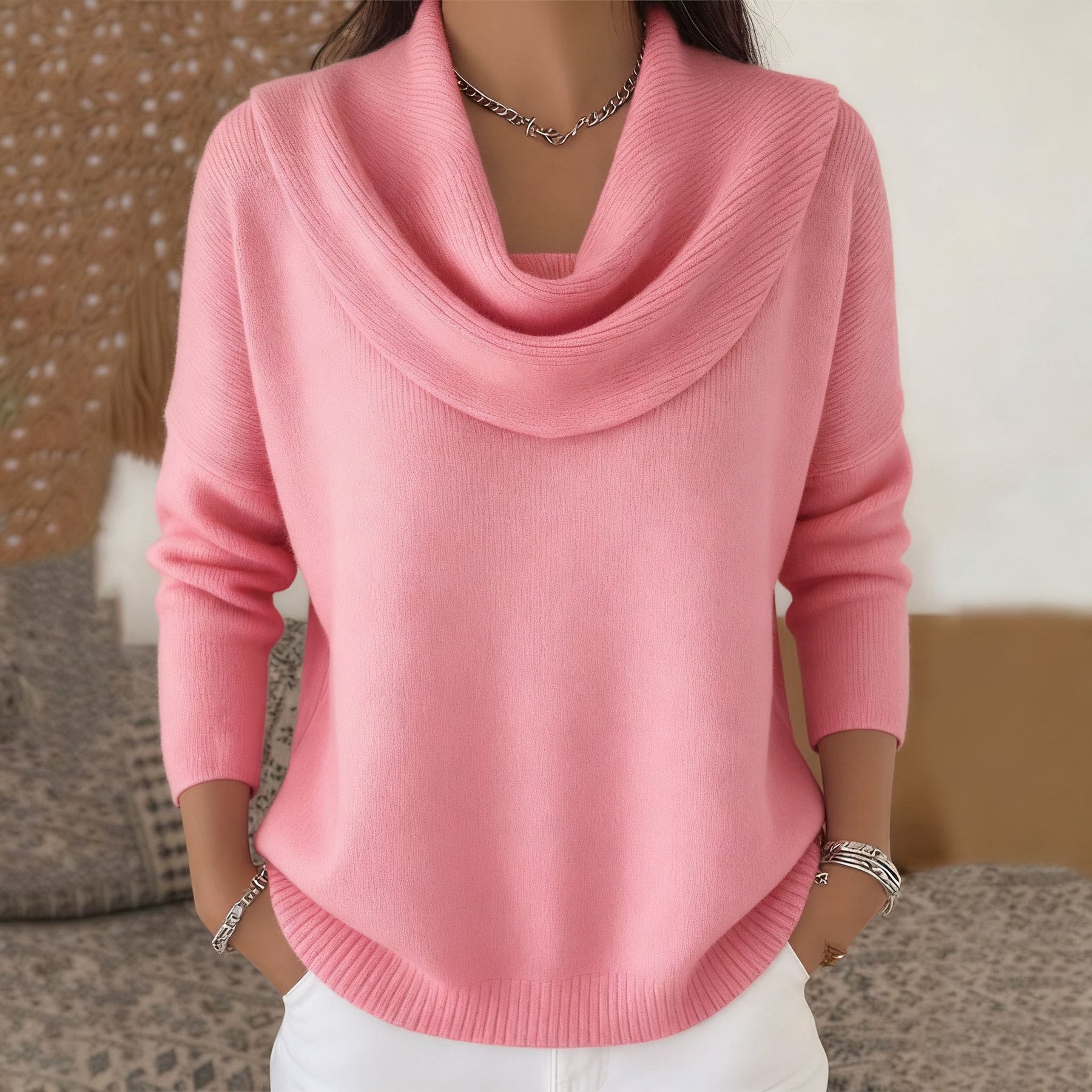 Marie™ | Elegant Cowl Neck Knit Sweater